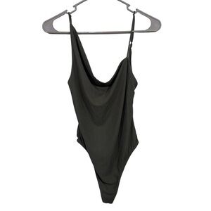 Urban Outfitters Out From Under Khaki Green Asymmetrical Ribbed Knit Bodysuit